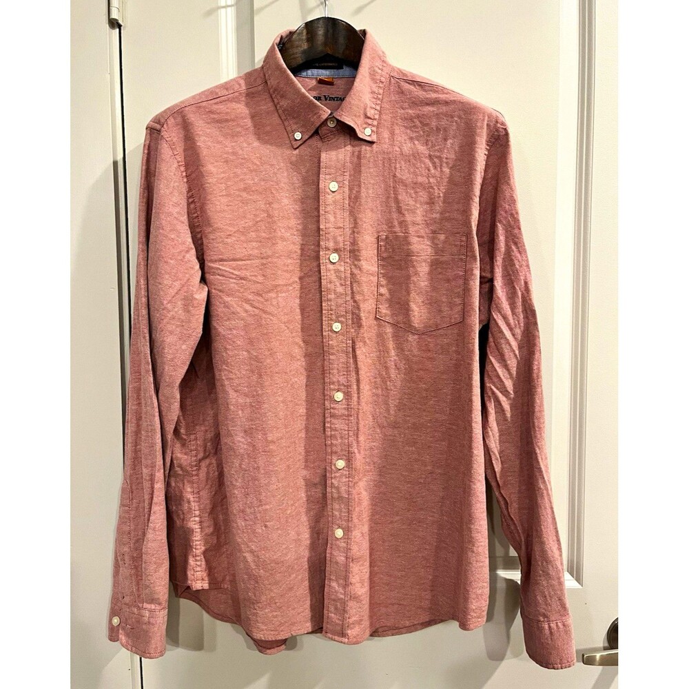 Tailor Vintage Men's L Regular Solid Light Red Cotton Button-Down Shirt 0092